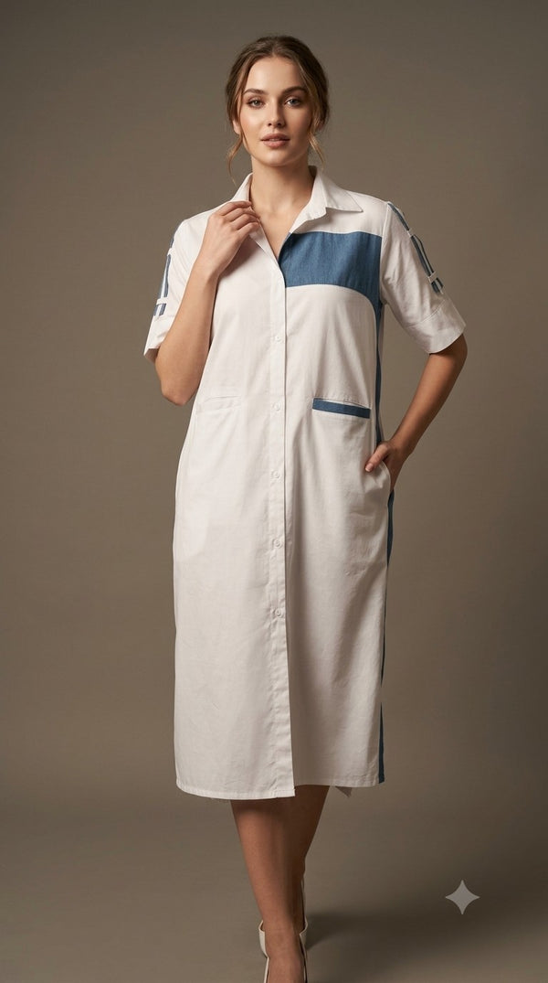 Denim-Trimmed dress WK-594