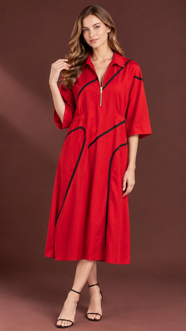 Red Contour Midi Dress WK-691
