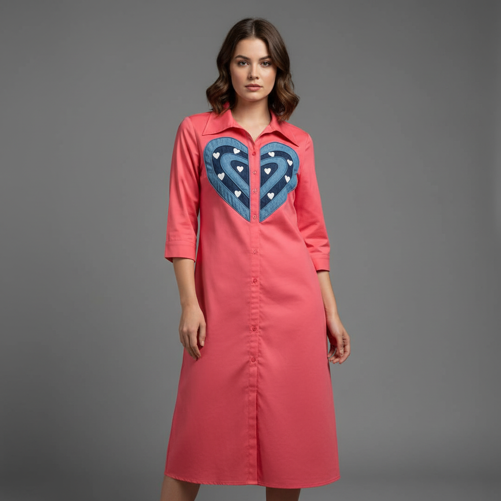 Concentric Heart Motif Shirt Dress WK-504