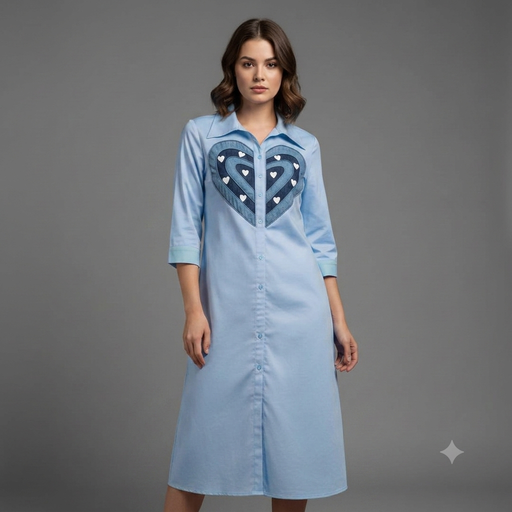 Concentric Heart Motif Shirt Dress WK-504