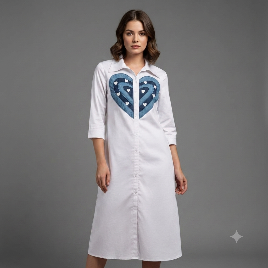 Concentric Heart Motif Shirt Dress WK-504