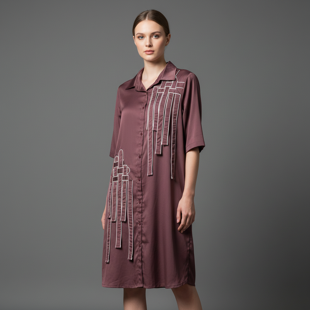 Geometric Ribbon-Detail Shirt Dress WK-508