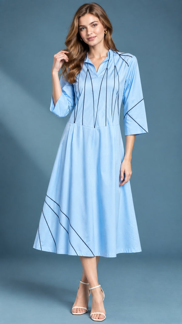 Geometric Pintuck Dress WK-1007