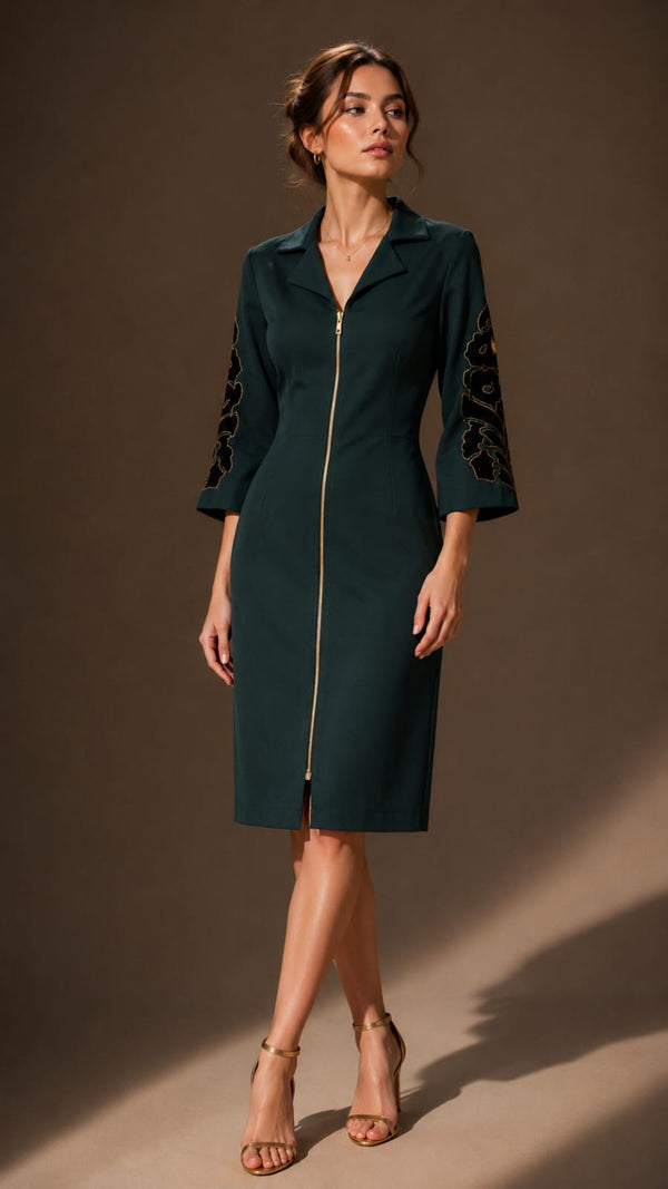 Emerald Noir Zip Jacket Dress WK-1018