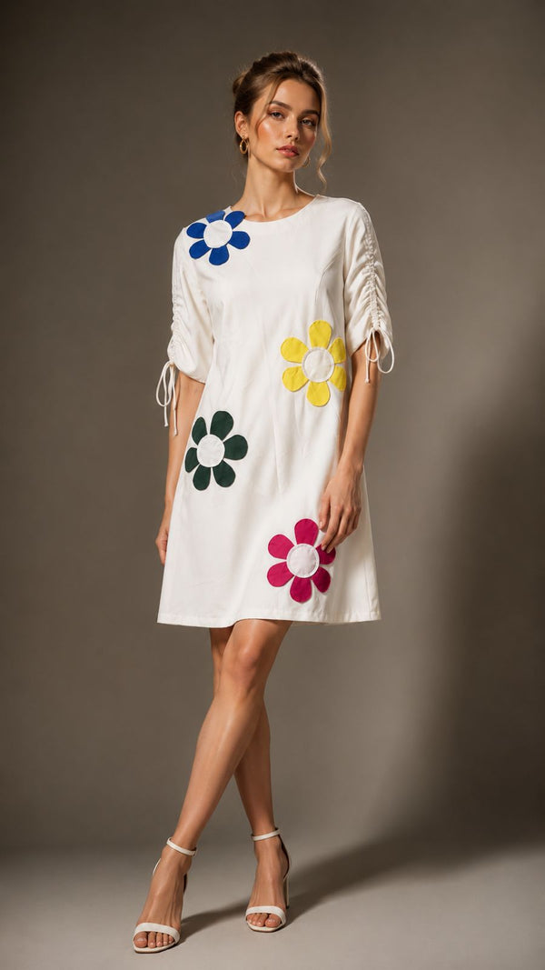 Retro Multicolor Floral Applique Dress WK-1019