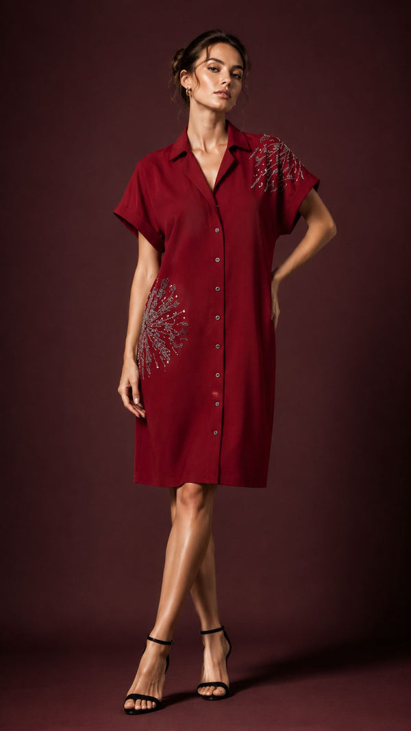 Crimson Starburst Embellished Dress WK-1039