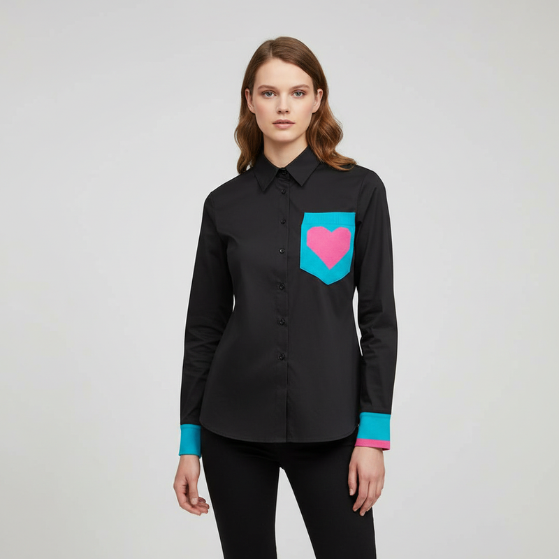 Sweetheart Contrast Cuff Shirt