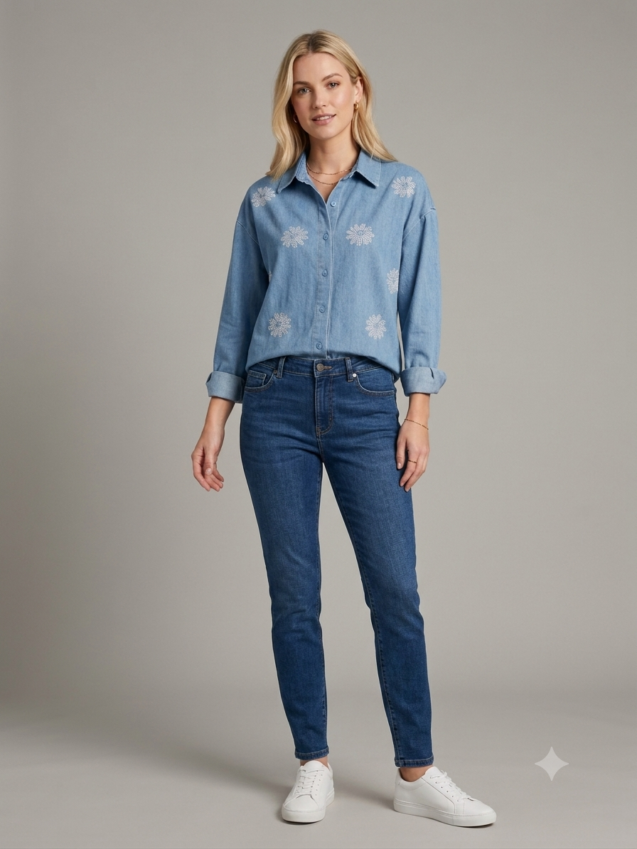 Daisies in Denim Shirt