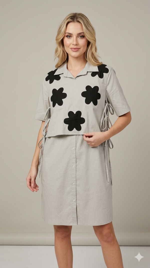 Tuck-Detail Tie-Up Shirt Dress