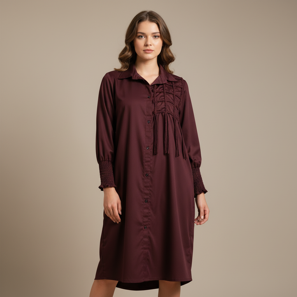 Artisan Pintuck & Fringe Shirt Dress WK-513