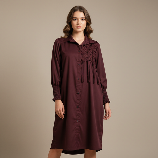 Artisan Pintuck & Fringe Shirt Dress