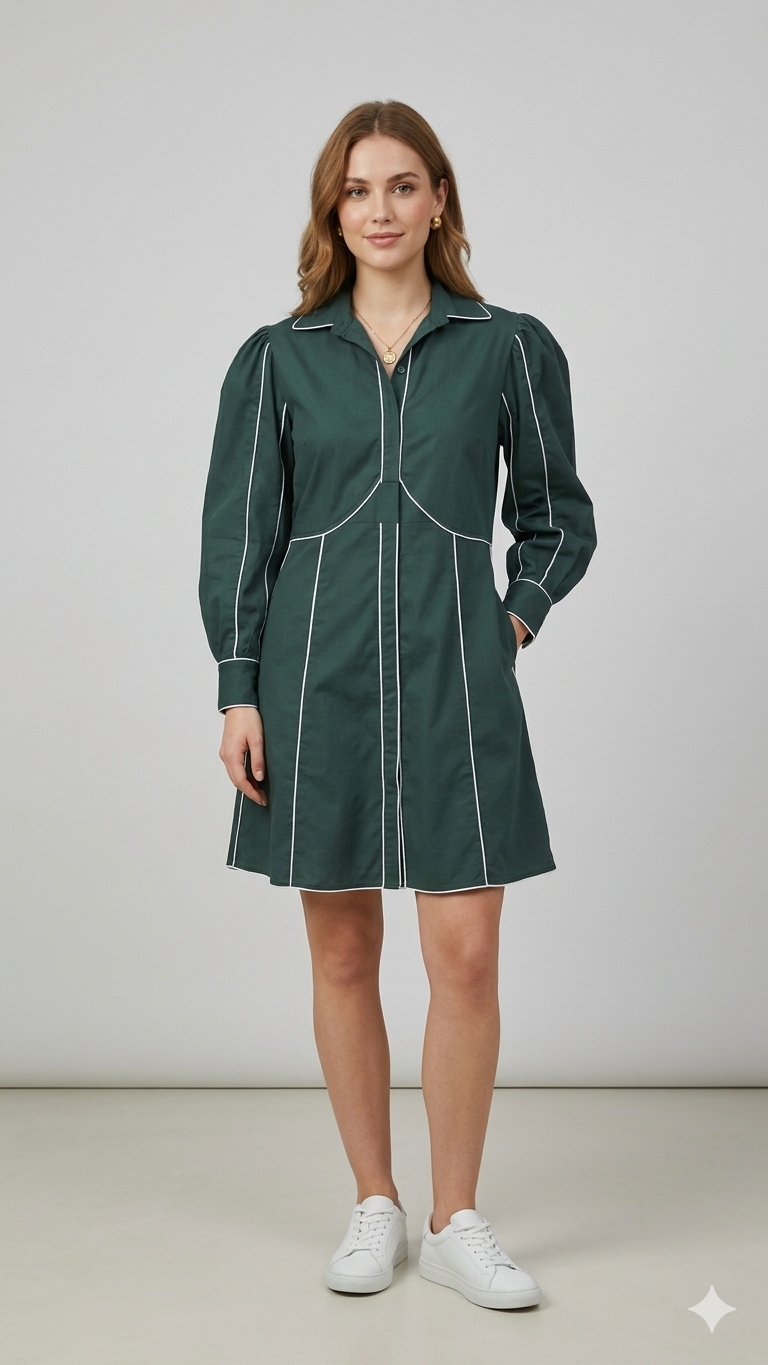 Linear Piping Structural Tunic Dress WK-521