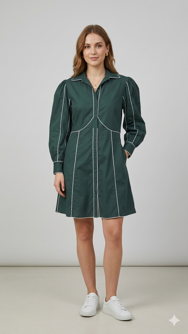 Linear Piping Structural Tunic Dress WK-521
