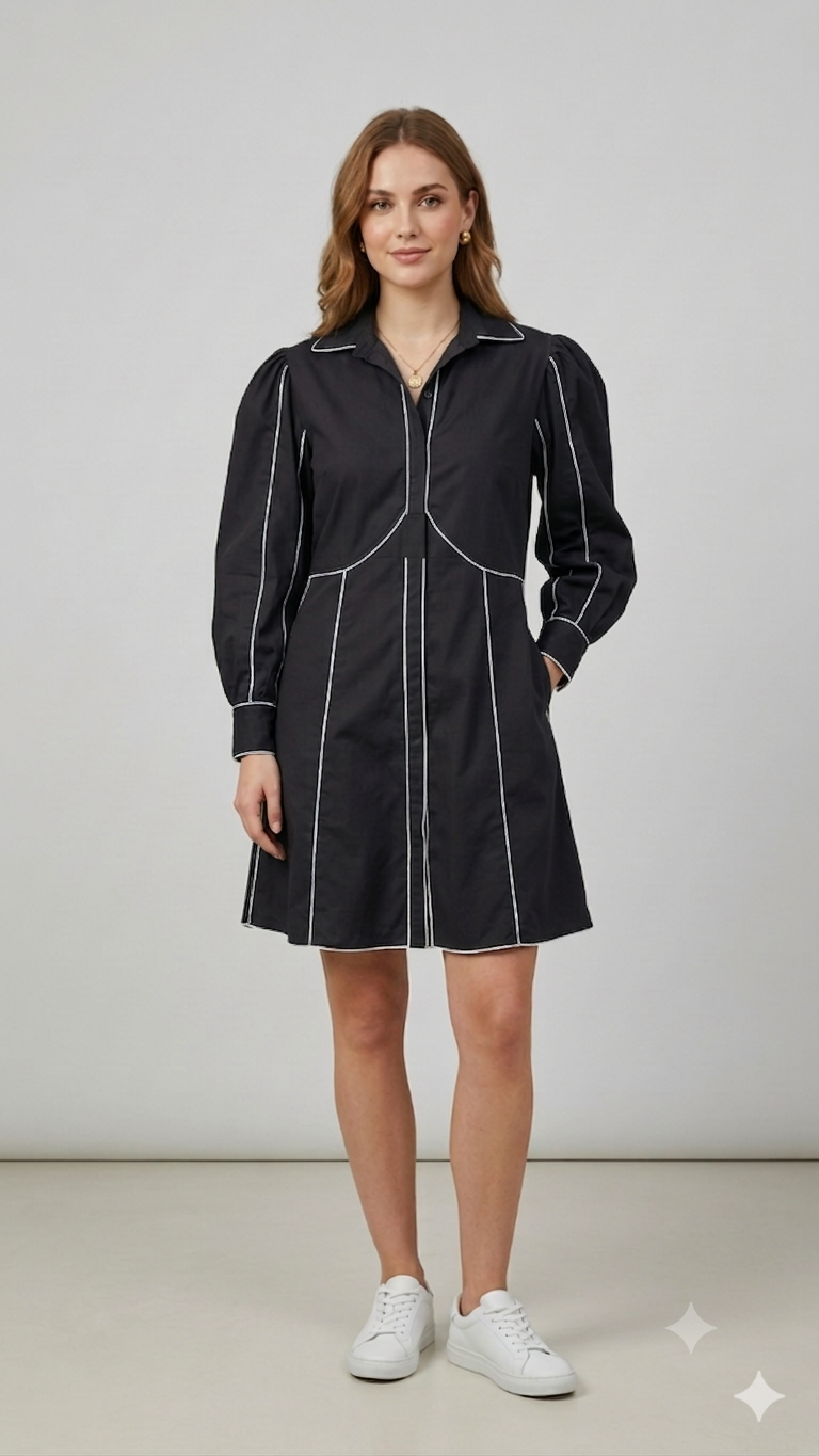 Linear Piping Structural Tunic Dress WK-521