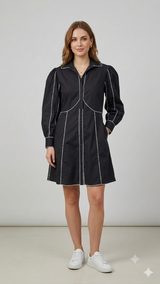 Linear Piping Structural Tunic Dress WK-521