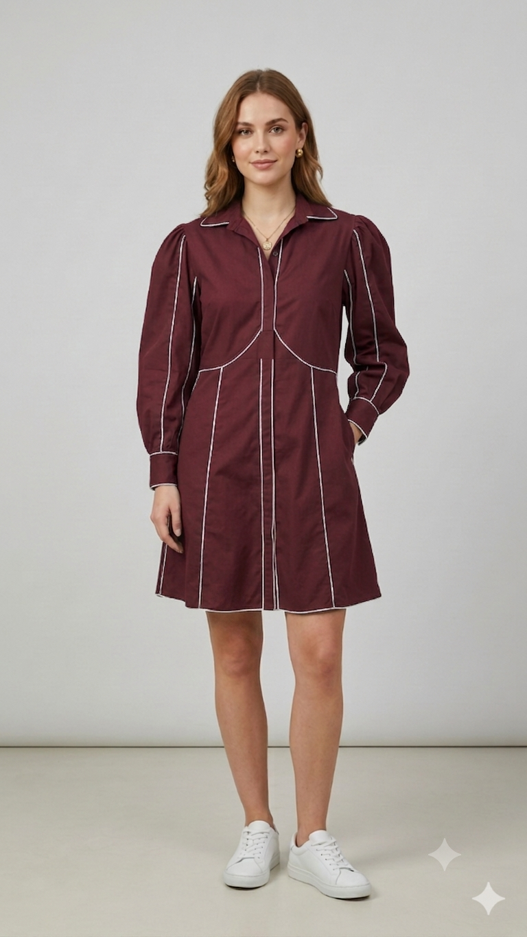 Linear Piping Structural Tunic Dress WK-521