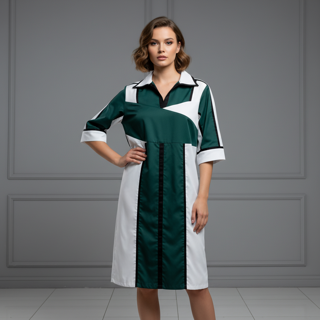 Geometric Color-Block Shirt Dress WK-523