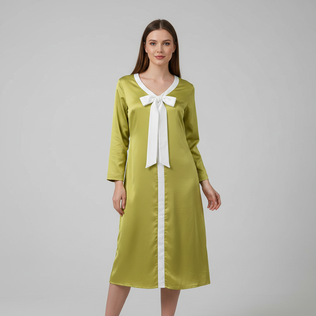 V-Neck Bow Accent Midi Dress
