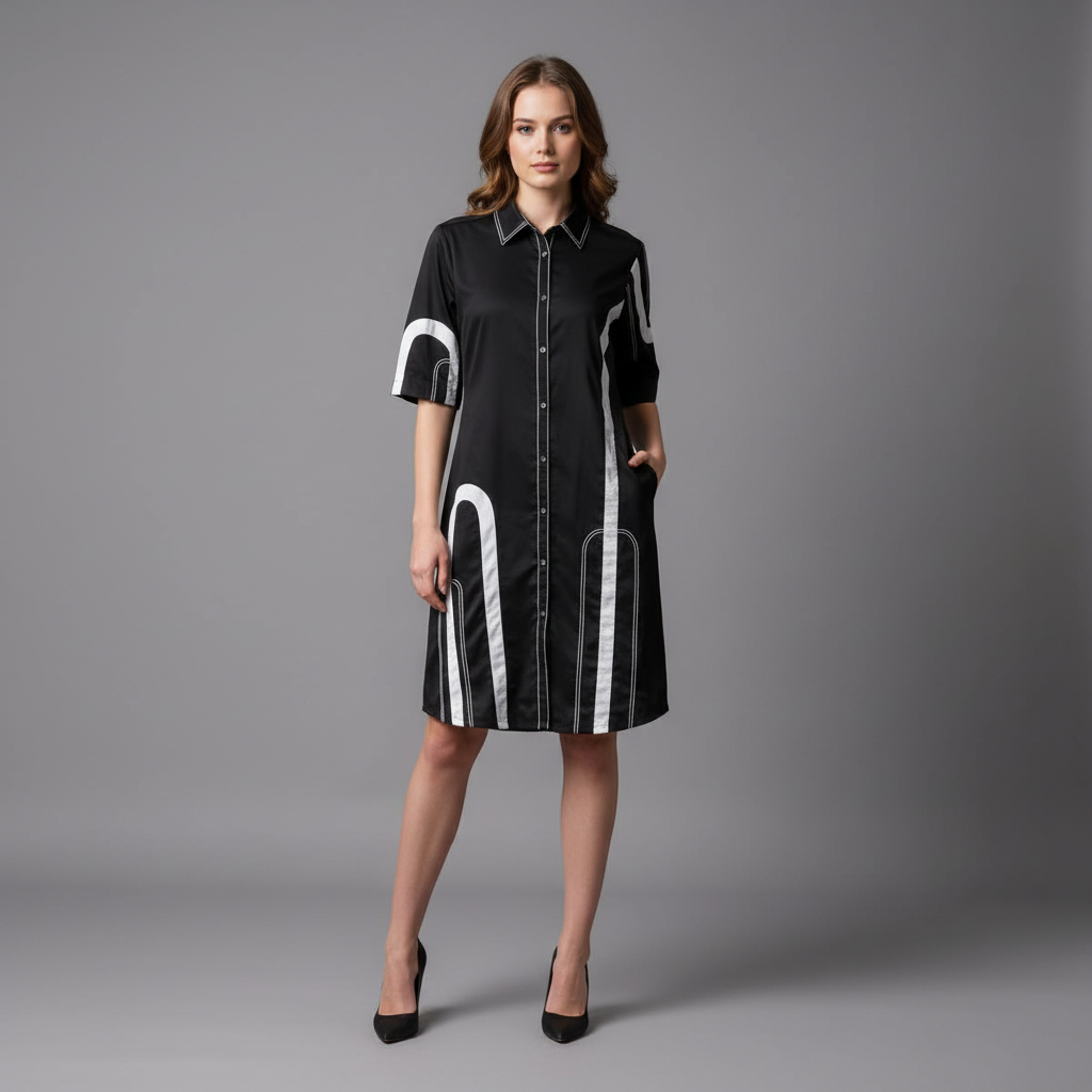 Contrasting Panel Utility Shirt Dress WK-530