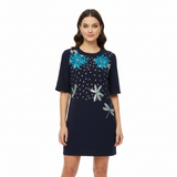 Embellished Floral & Polka Dot Tunic Dress WK-553