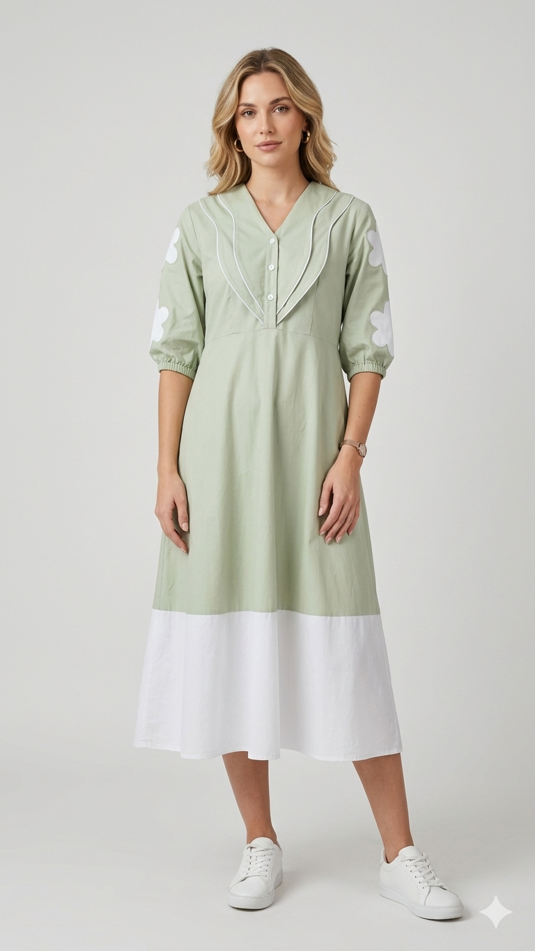 Scallop-Collar Color-Block Dress