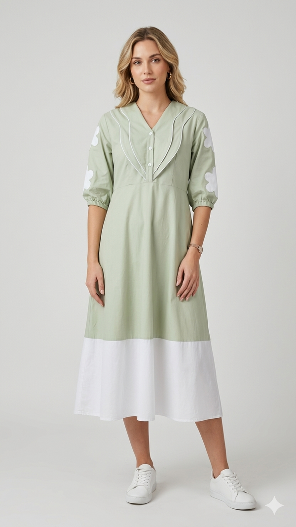 Scallop-Collar Color-Block Dress