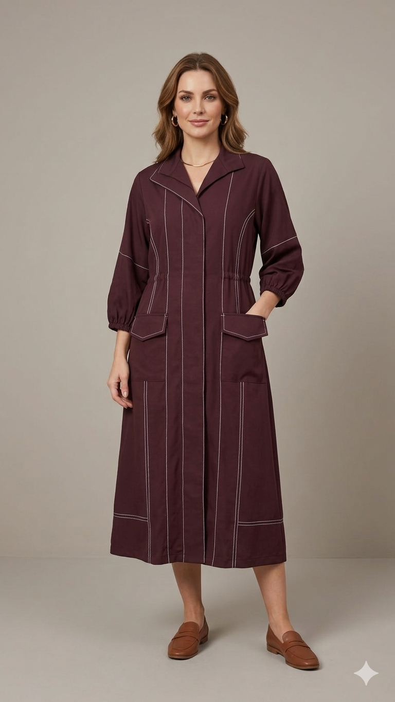 Color-Block Panel Maxi Shirt Dress WK-647