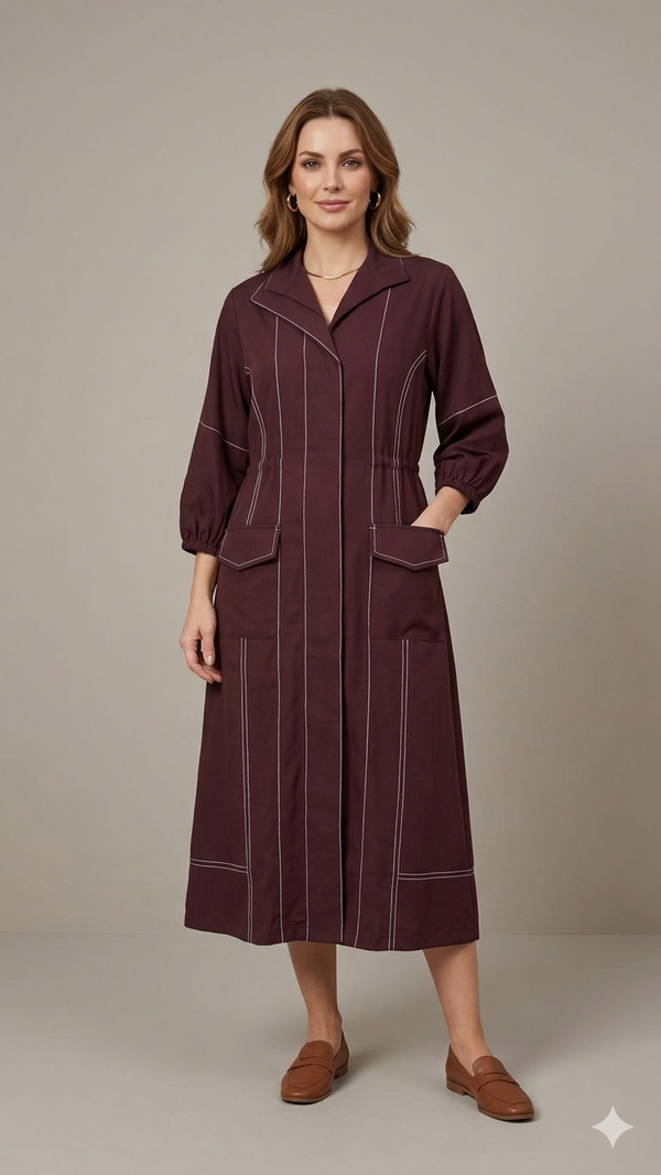Color-Block Panel Maxi Shirt Dress
