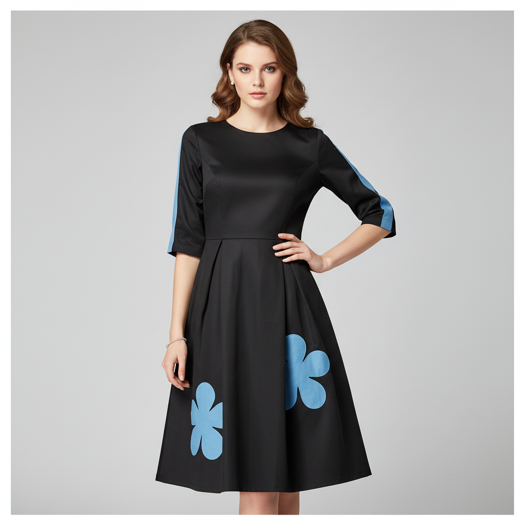 Floral Applique Pleated Skater Dress WK-665