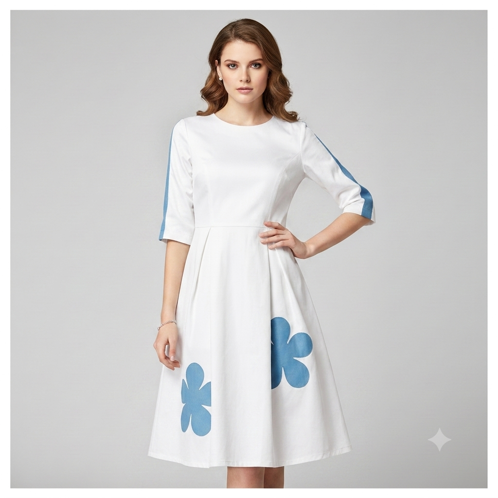 Floral Applique Pleated Skater Dress WK-665