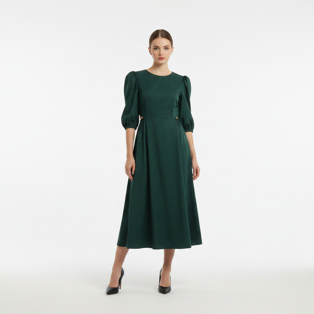 Cinch-Waist Cutout Midi Dress WK-671