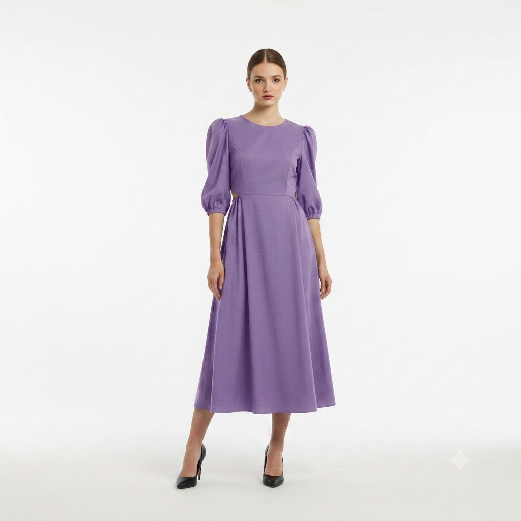 Cinch-Waist Cutout Midi Dress WK-671