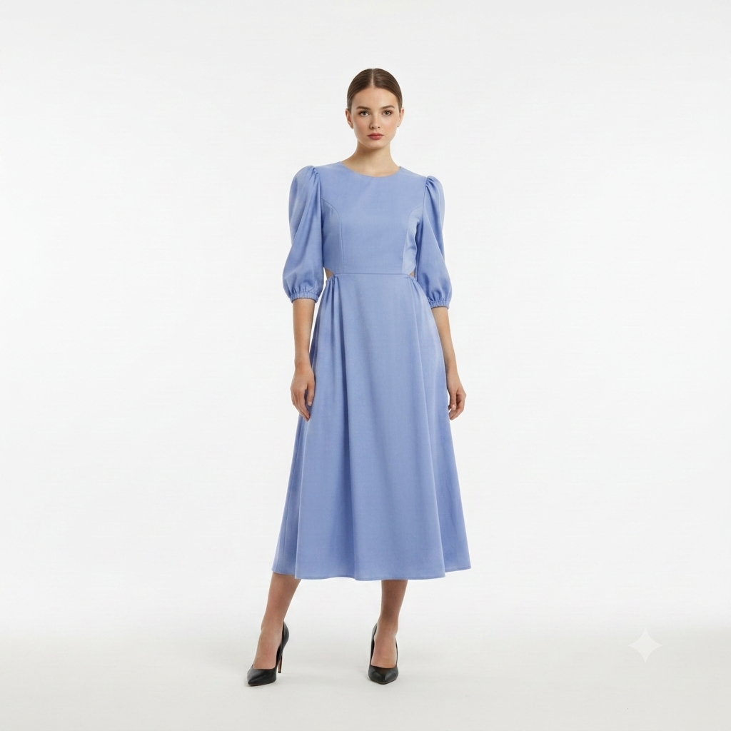 Cinch-Waist Cutout Midi Dress WK-671