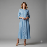 Mandarin Contrast-Stitch Flared Dress WK-675