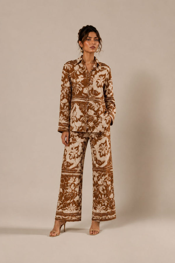 Mocha Bloom Co-Ord Set WK-701