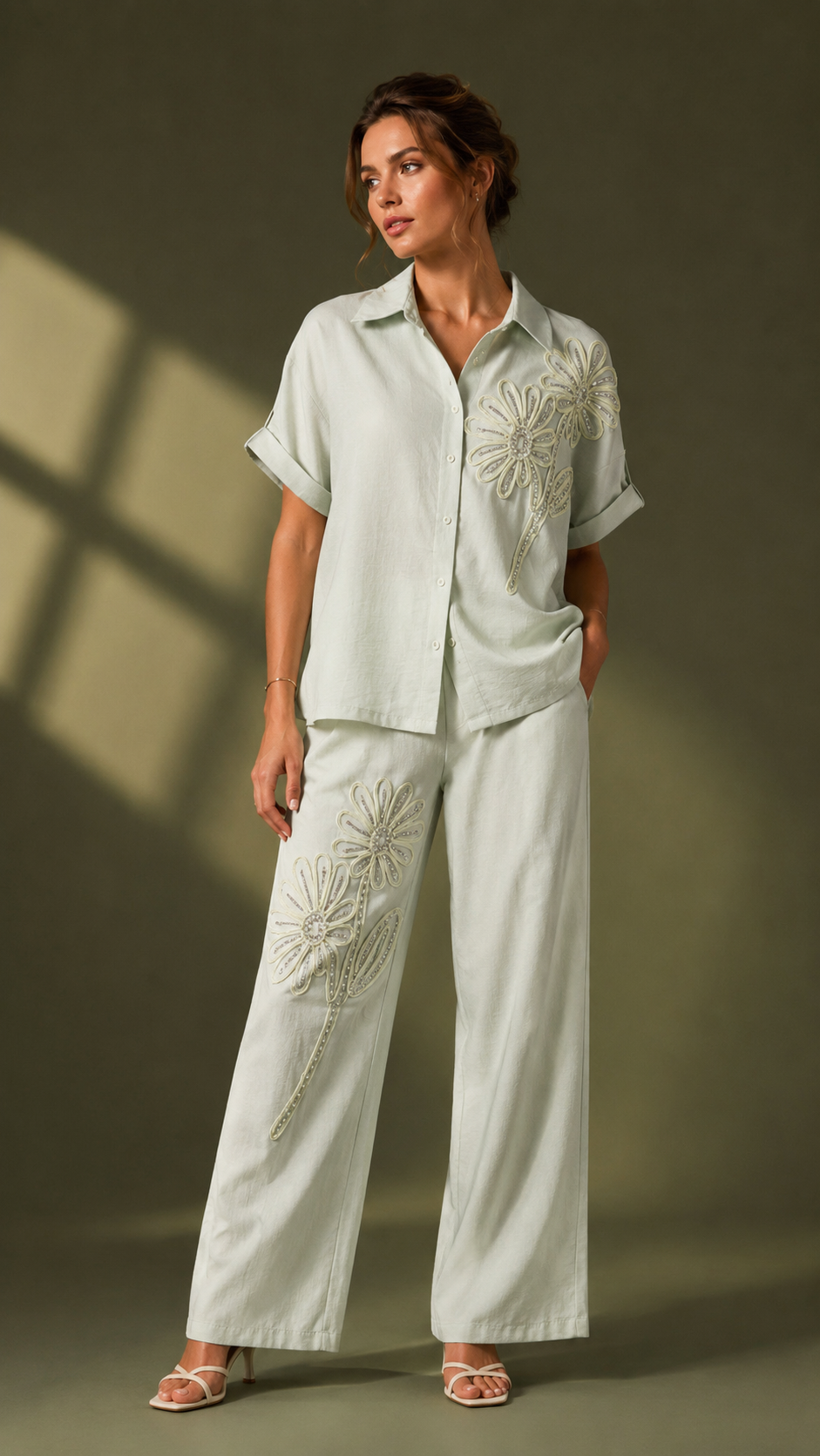 Ivory Bloom Embellished Co-Ord Set WK-702