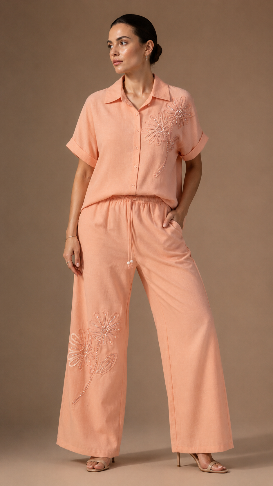 Ivory Bloom Embellished Co-Ord Set WK-702