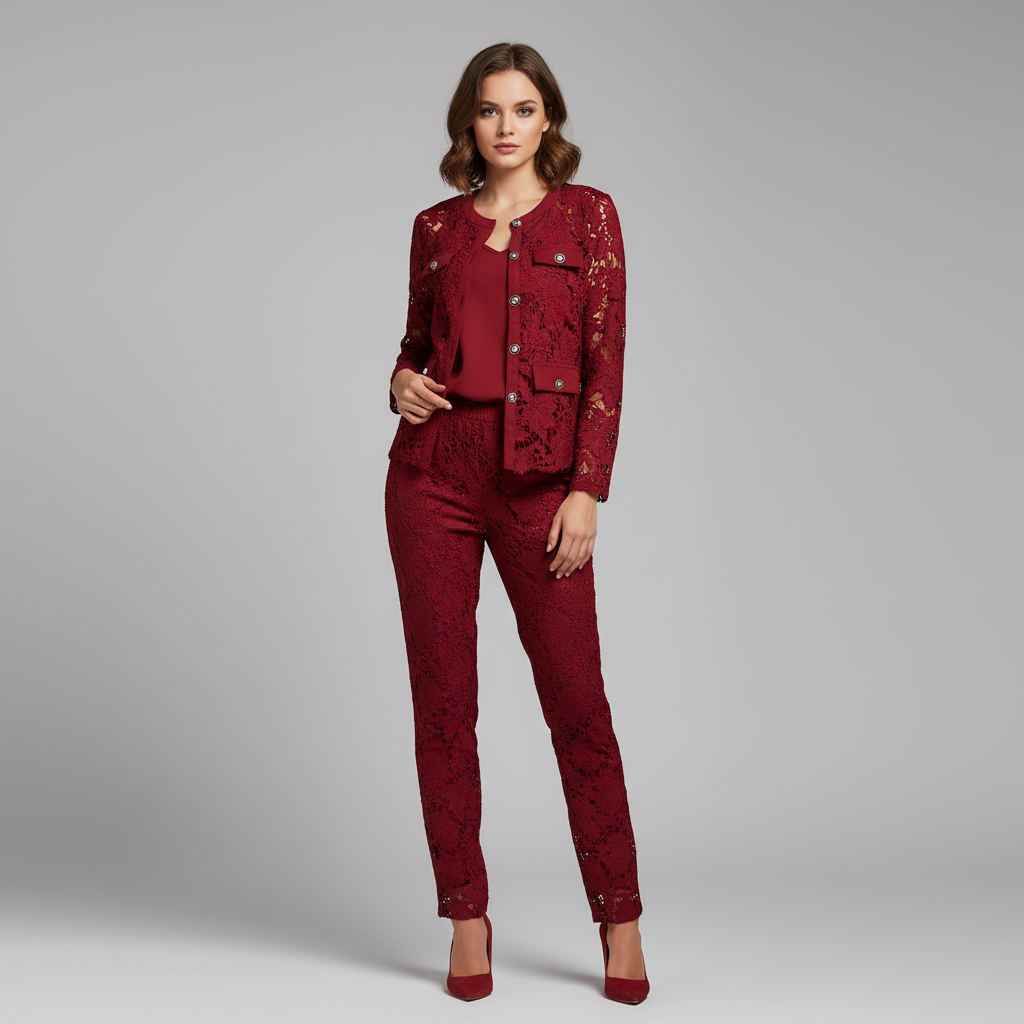 Bordeaux Elegance Lace Co-Ord Set WK-705