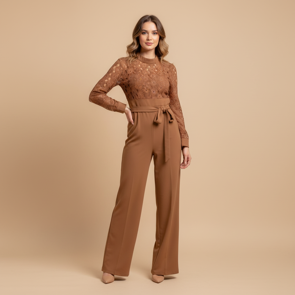 Caramel Lace-Bodice Jumpsuit WK-710