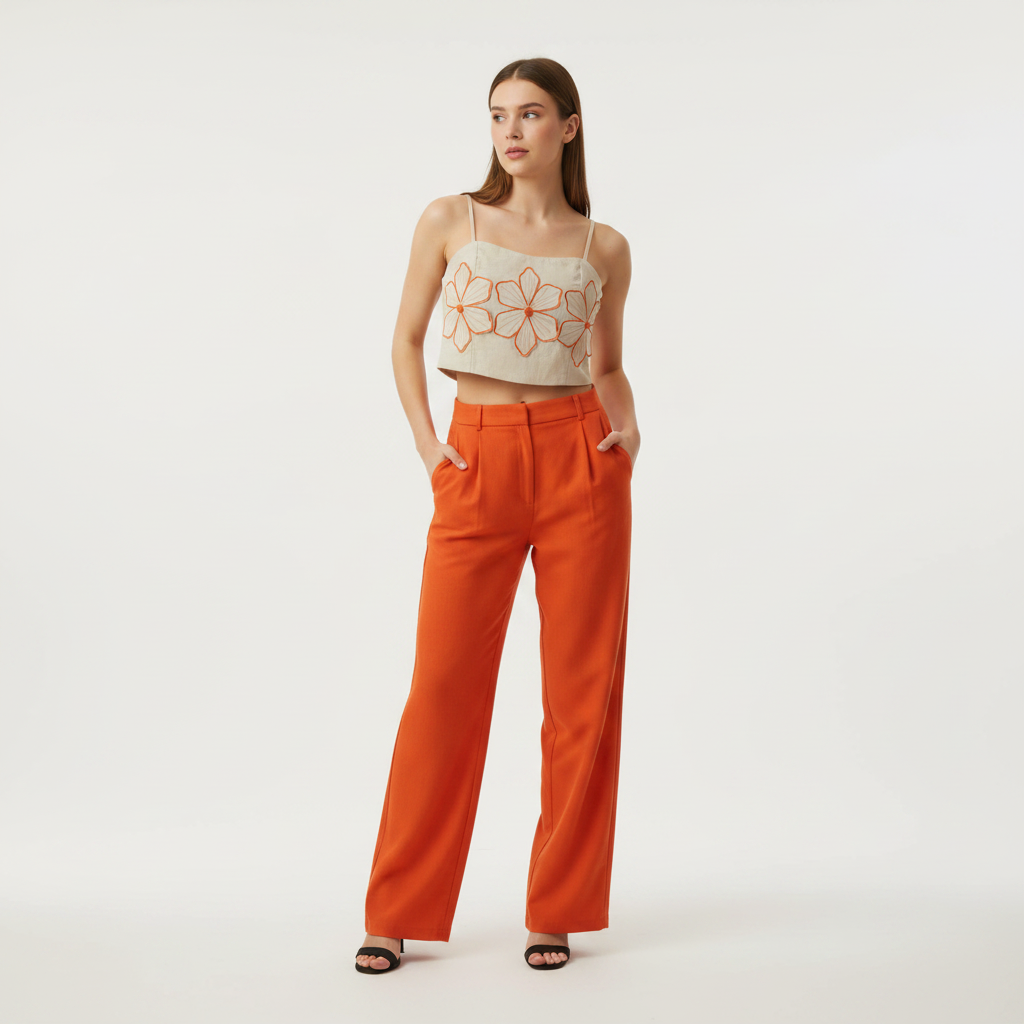 Terracotta Orange Floral Applique Corset Co-Ord Set