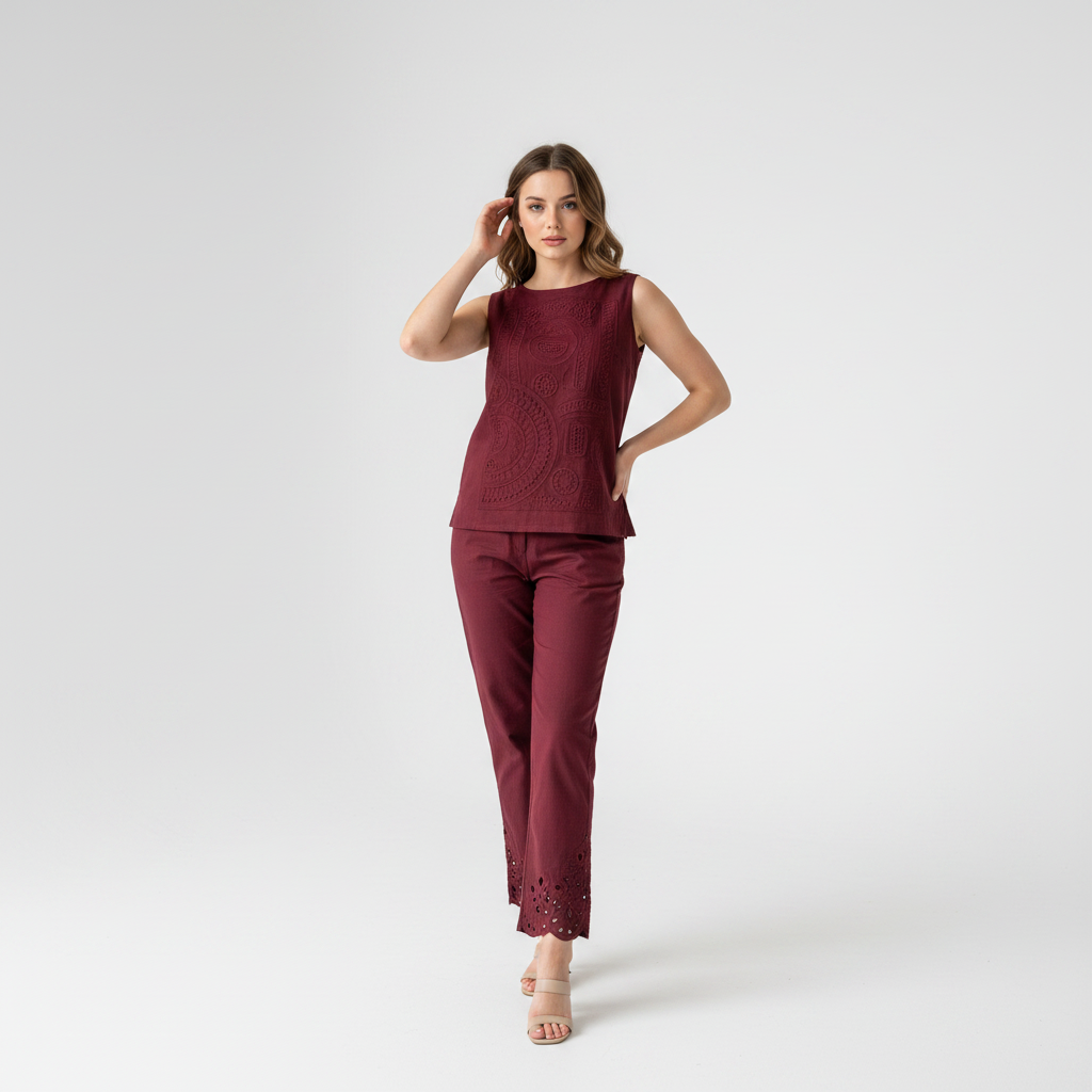 Cut-Out Embroidered Co-Ord Set WK-724
