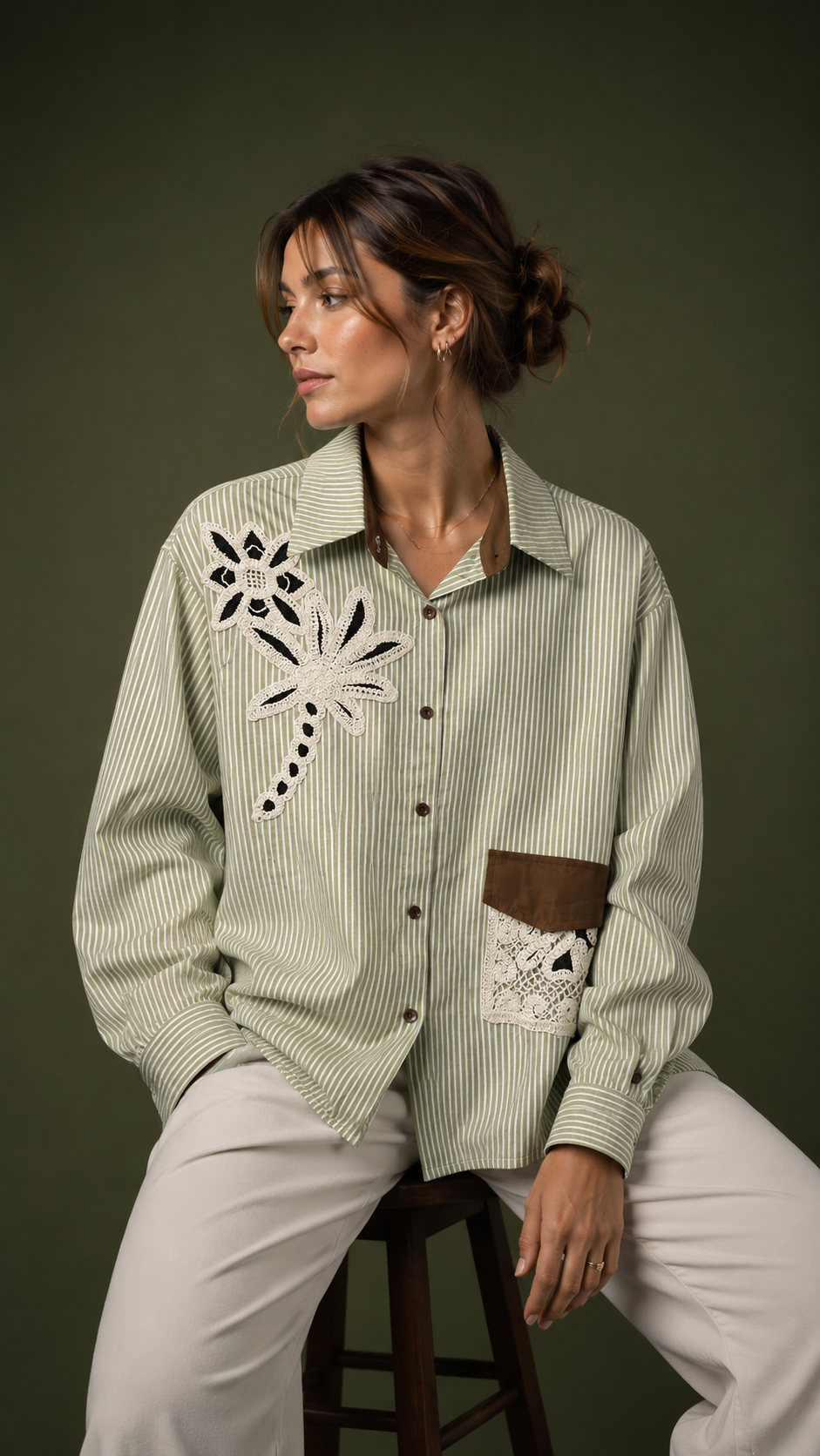 Riviera Crochet Patch Striped Shirt WK-739