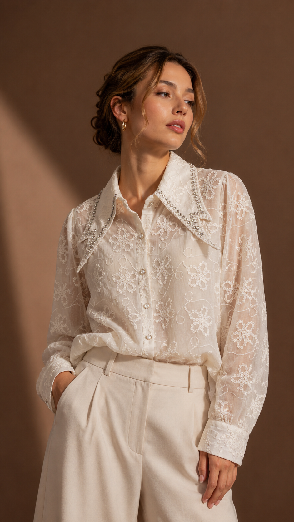Riviera Crochet Patch Striped Shirt WK-743
