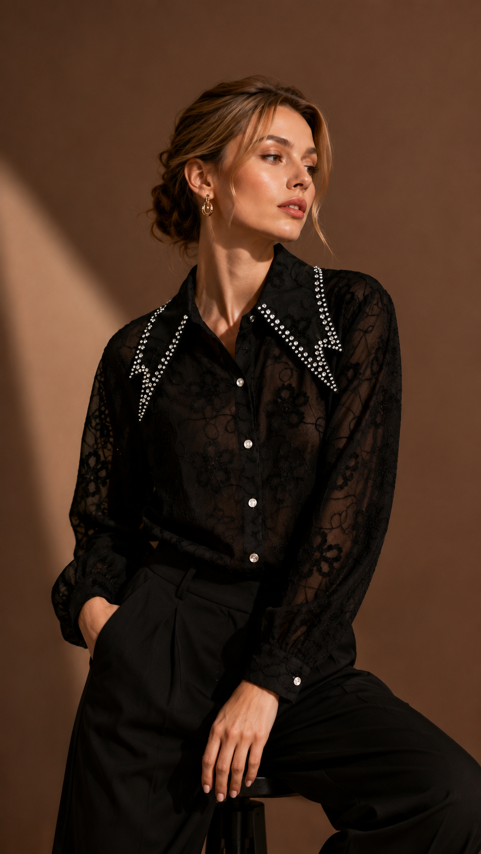 Riviera Crochet Patch Striped Shirt WK-743