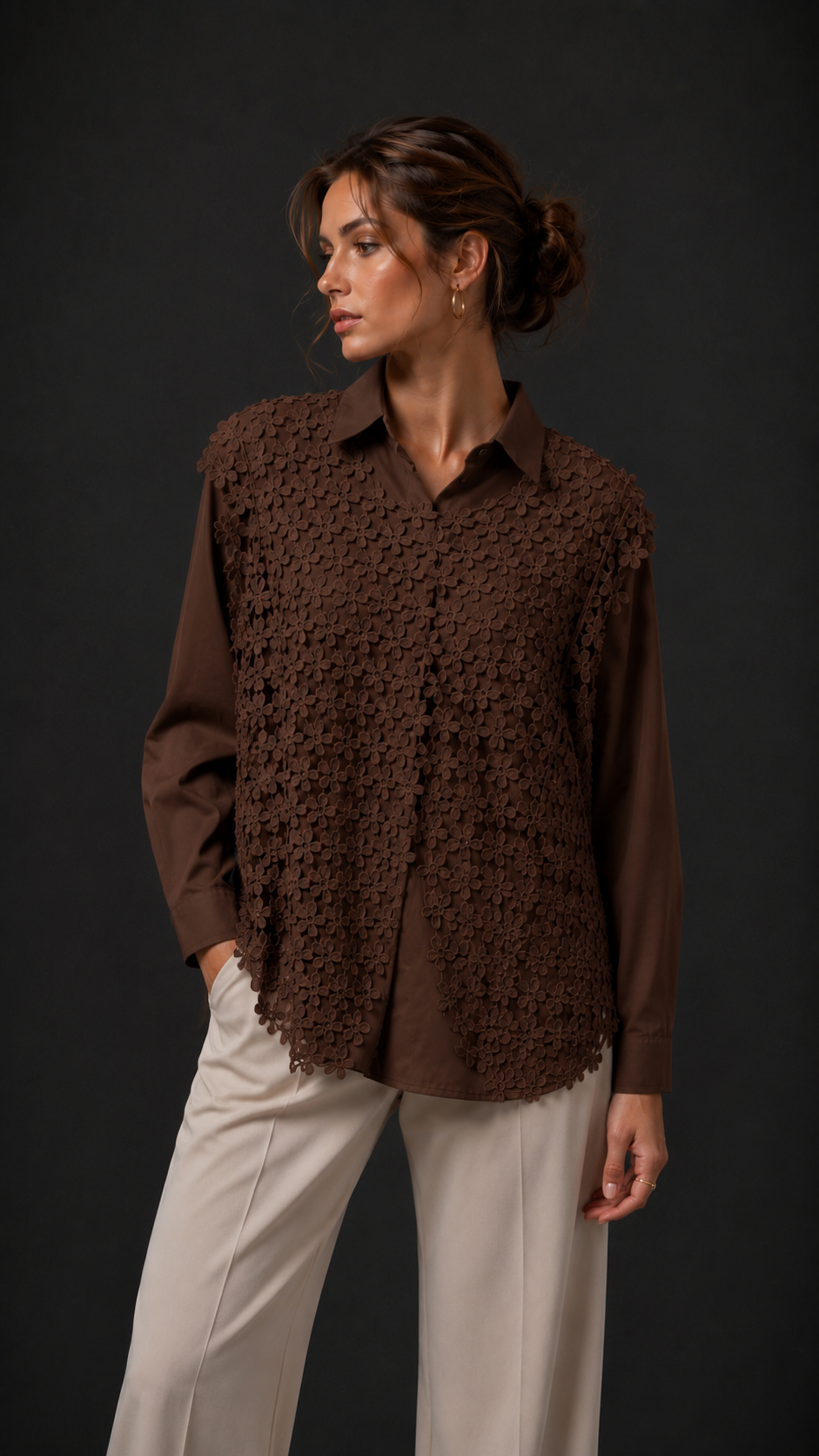Freya Crochet Vest 2-in-1 Shirt Set WK-748