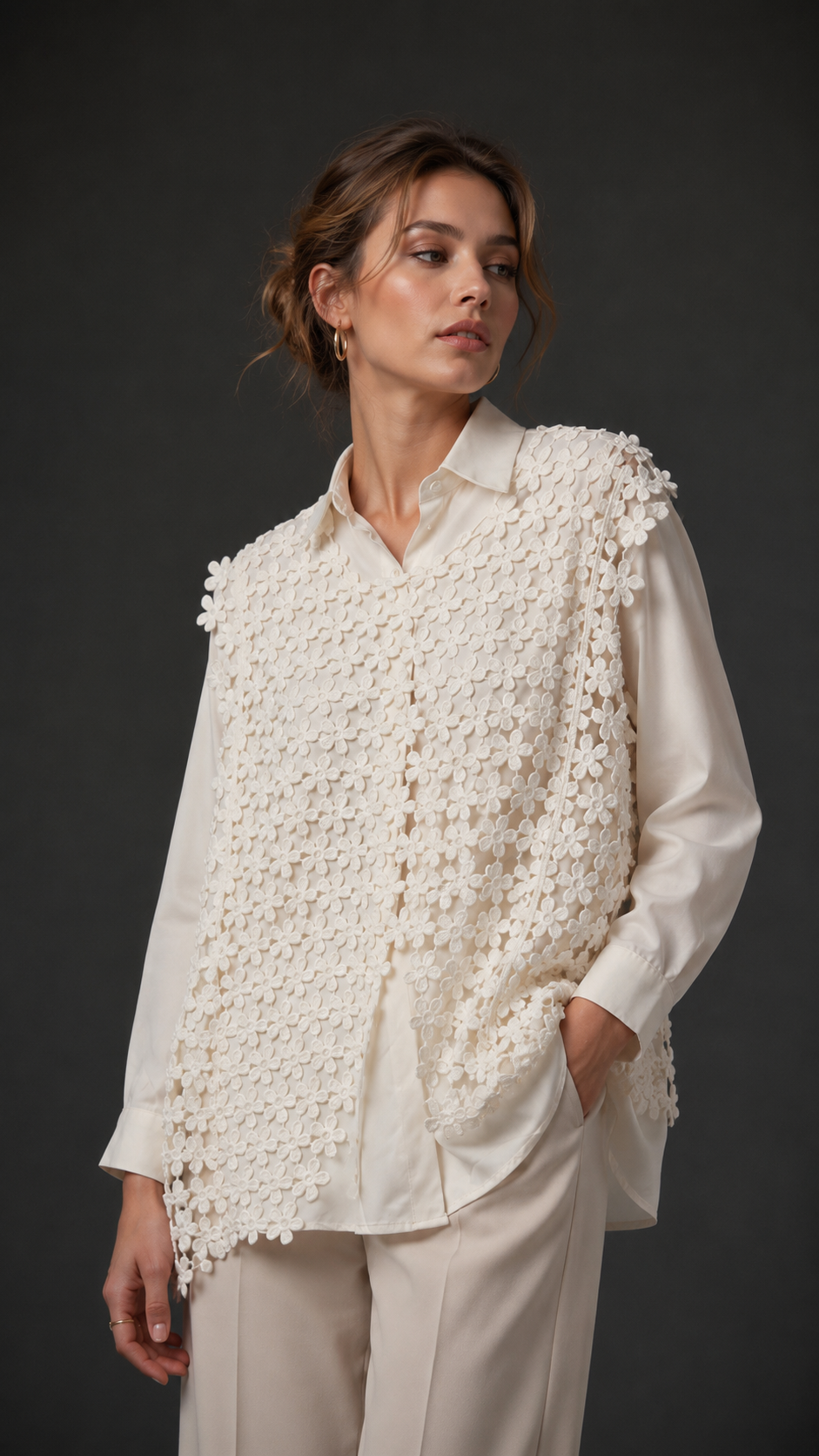Freya Crochet Vest 2-in-1 Shirt Set WK-748