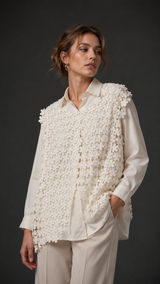 Freya Crochet Vest 2-in-1 Shirt Set WK-748