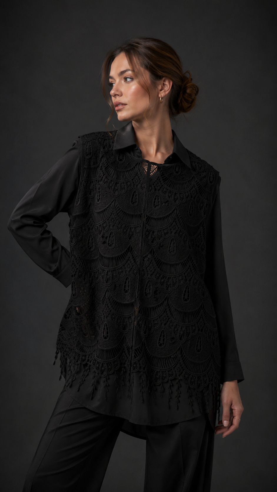 Freya Crochet Vest 2-in-1 Shirt Set WK-748