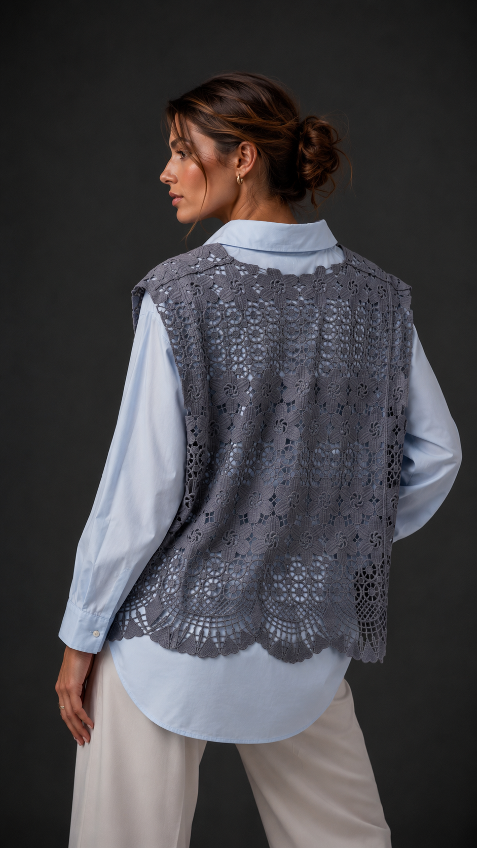 Freya Crochet Vest 2-in-1 Shirt Set WK-748