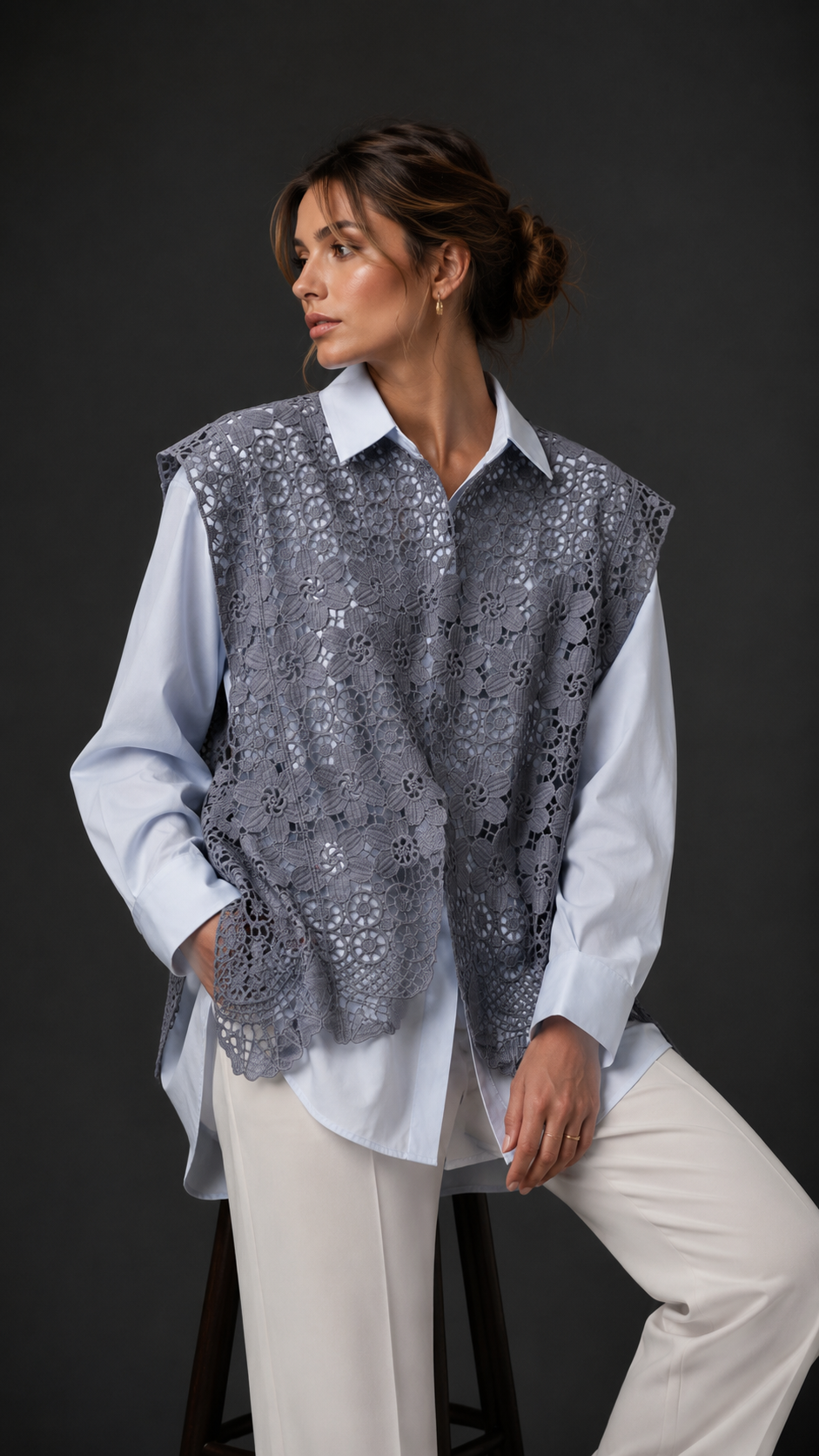 Freya Crochet Vest 2-in-1 Shirt Set WK-748